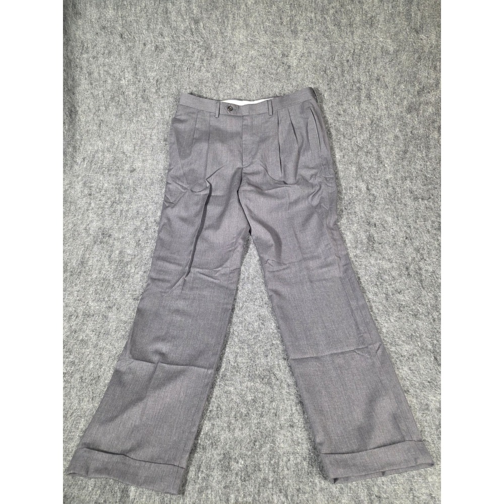 Lauren Ralph Lauren Mens Gray 100% Wool Pleated Cuffed Trousers 34x32 Heritage